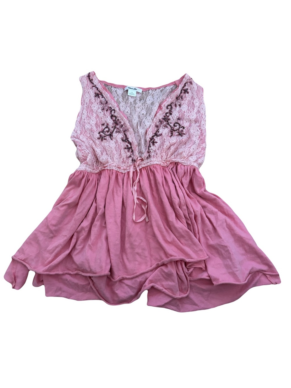 Lace-Detail Rose Pink Tank Tunic with Tie Front